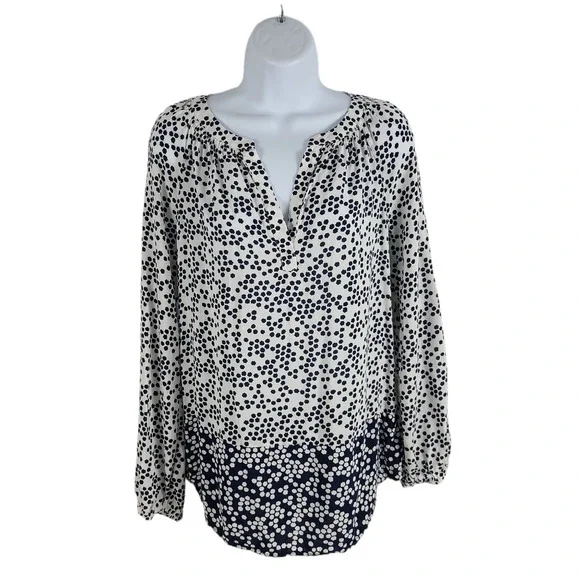 Boden Maya Top Contrast Print  VNeck White Navy - Picture 10 of 12